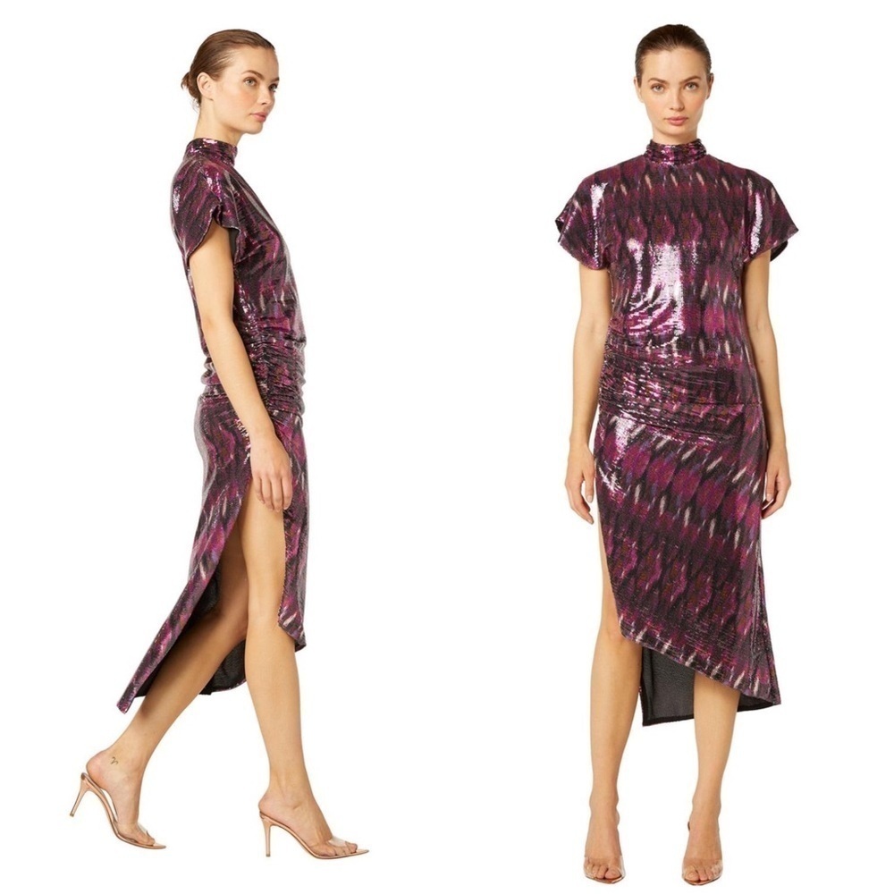 New! MISA Los Angles Divia Sequin Midi Dress in Pink & Purple 🩷 Small NWT! - Picture 2 of 16
